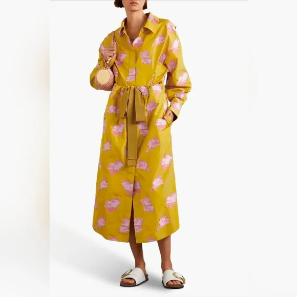 Patou Gold Satin Jacquard Embroidered Midi Shirt Dress – NWT Size 4, MSRP $1750 - Picture 14 of 16